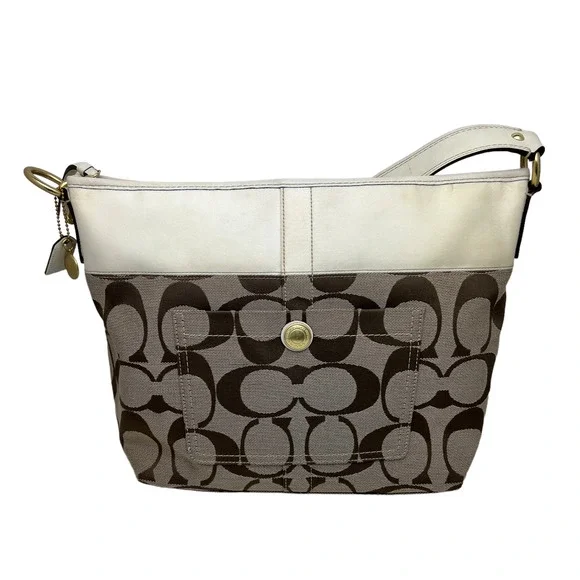 Coach | Bags | Coach M7711689 Brown Cream Top Canvas Leather 